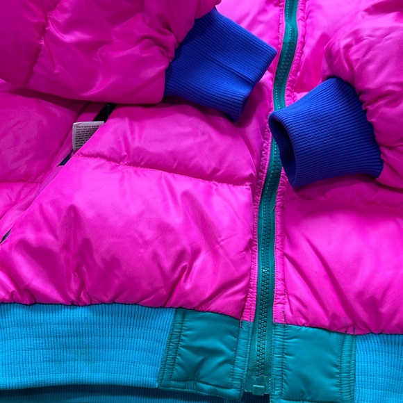Bold Pink Puffer Jacket with Blue and Green Details - Picture 7 of 14